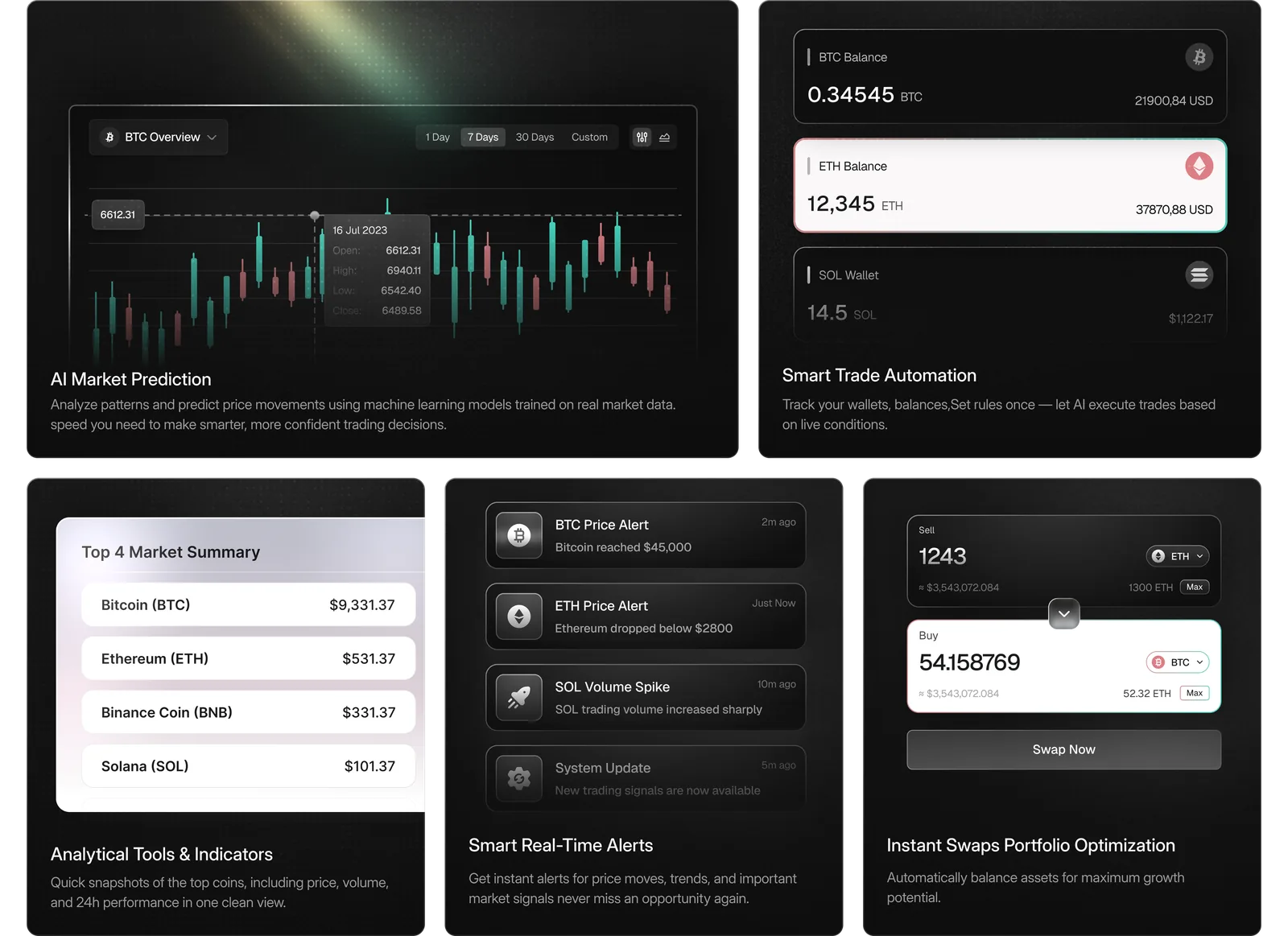 Bitvest UI components and feature cards