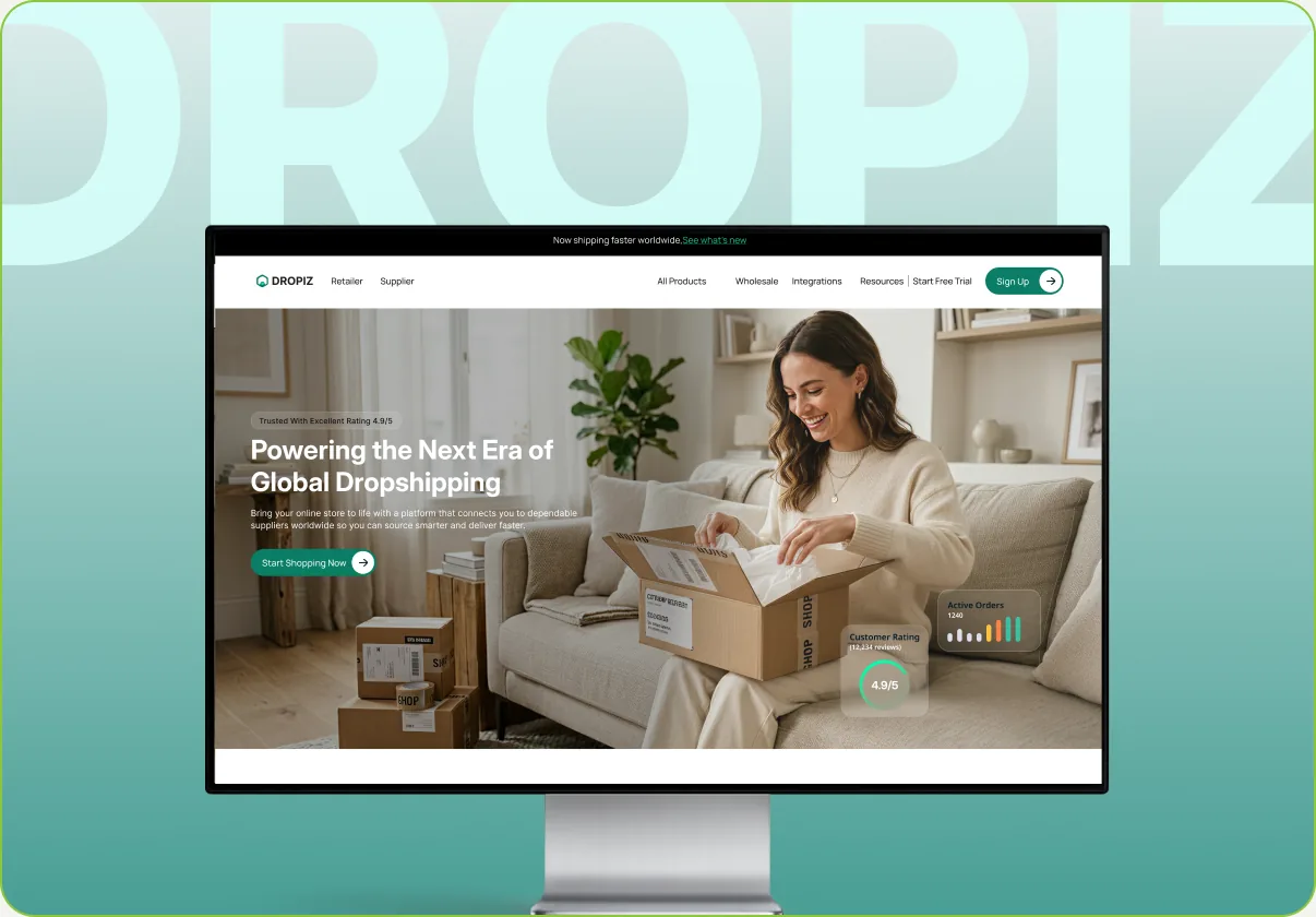 Dropiz — AI-powered dropshipping platform on desktop monitor