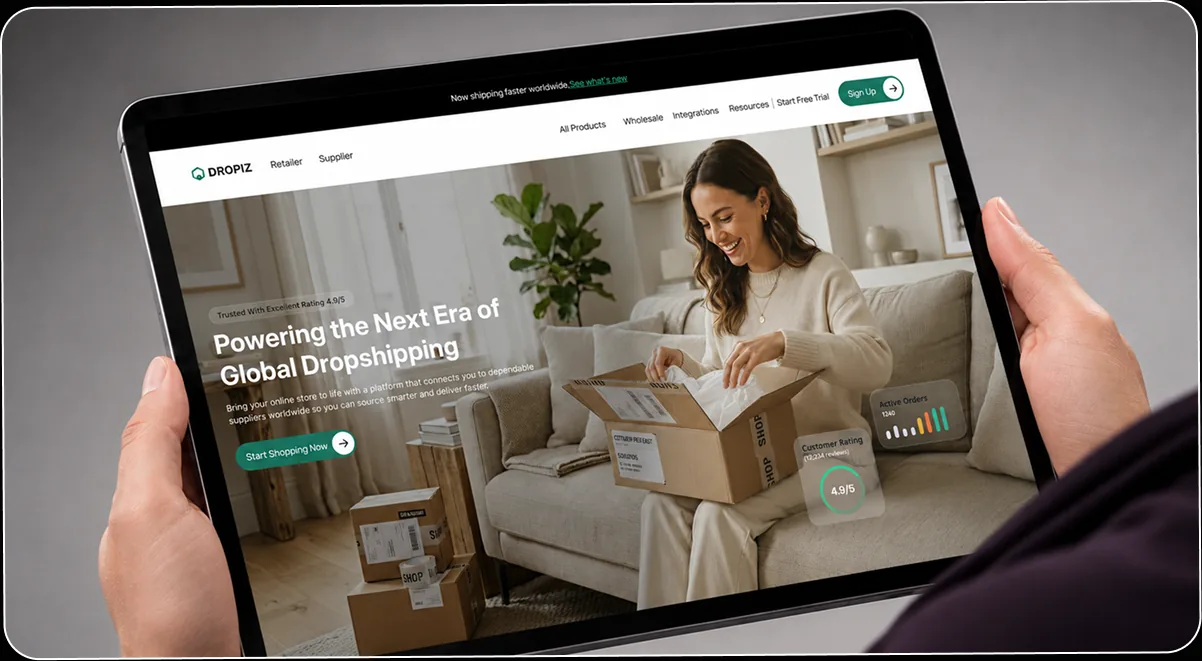 Dropiz platform on tablet — verified suppliers and smarter sourcing