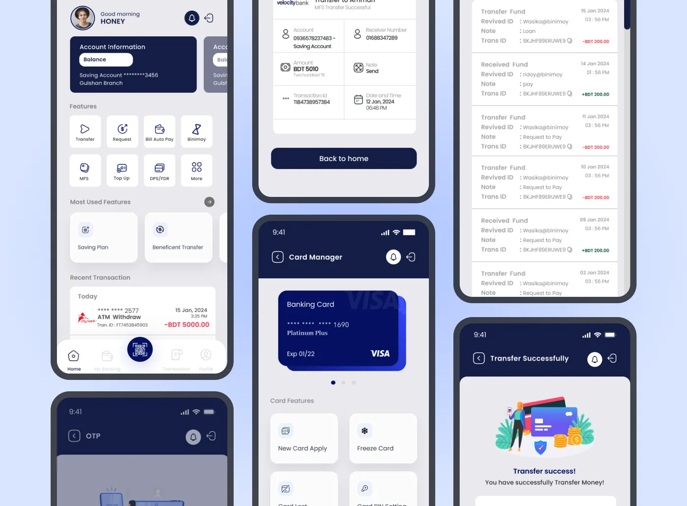 Velocity Bank flows — transfers, registration and MFS payments